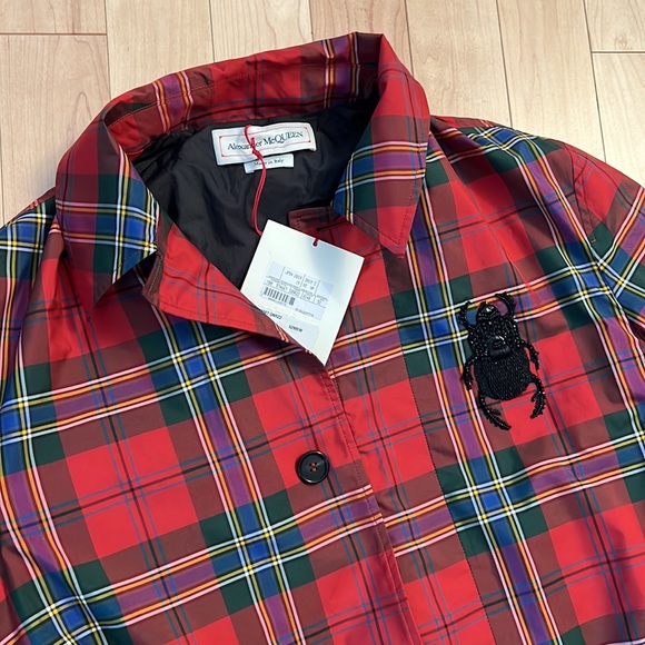 NWT Alexander McQueen Rain Coat Size 52 Tartan Plaid nylon Trench Coat - Picture 3 of 5